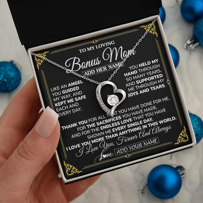 Forever Love Necklace 14K White Gold Finish | 2 | Personalized To My Bonus Mom Necklace Gifts Meaningful Gift To Stepmom From Stepdaughter Without You There Is No Me Mothers Day Birthday Gift Box Message Card | https://teecentury.