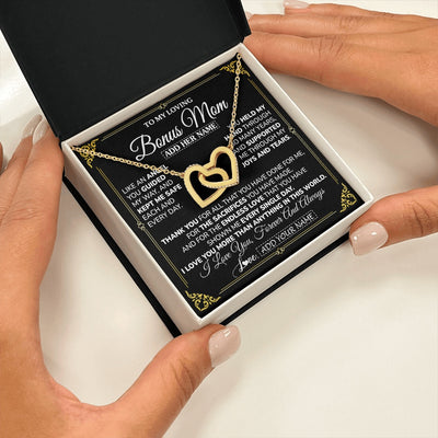 Interlocking Hearts Necklace 18K Yellow Gold Finish | 2 | Personalized To My Bonus Mom Necklace Gifts Meaningful Gift To Stepmom From Stepdaughter Without You There Is No Me Mothers Day Birthday Gift Box Message Card | https://teecentury.