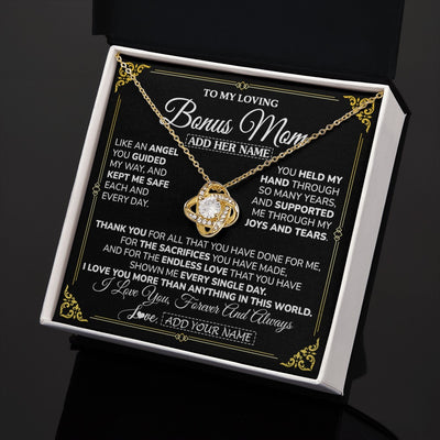 Love Knot Necklace 18K Yellow Gold Finish | 2 | Personalized To My Bonus Mom Necklace Gifts Meaningful Gift To Stepmom From Stepdaughter Without You There Is No Me Mothers Day Birthday Gift Box Message Card | https://teecentury.