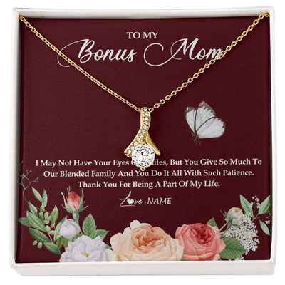 Alluring Beauty Necklace 18K Yellow Gold Finish | Personalized To My Bonus Mom Necklace Thank You For Being A Part Of My Life Mother In Law Stepmom Jewelry Birthday Mothers Day Customized Gift Box Message Card | teecentury