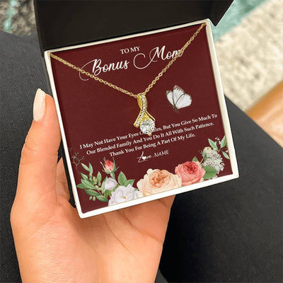 Alluring Beauty Necklace 18K Yellow Gold Finish | Personalized To My Bonus Mom Necklace Thank You For Being A Part Of My Life Mother In Law Stepmom Jewelry Birthday Mothers Day Customized Gift Box Message Card | teecentury