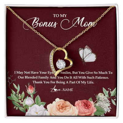 Forever Love Necklace 18K Yellow Gold Finish | Personalized To My Bonus Mom Necklace Thank You For Being A Part Of My Life Mother In Law Stepmom Jewelry Birthday Mothers Day Customized Gift Box Message Card | teecentury