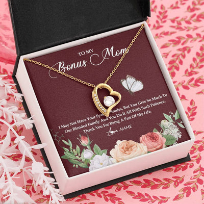 Forever Love Necklace 18K Yellow Gold Finish | Personalized To My Bonus Mom Necklace Thank You For Being A Part Of My Life Mother In Law Stepmom Jewelry Birthday Mothers Day Customized Gift Box Message Card | teecentury