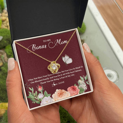 Love Knot Necklace 18K Yellow Gold Finish | Personalized To My Bonus Mom Necklace Thank You For Being A Part Of My Life Mother In Law Stepmom Jewelry Birthday Mothers Day Customized Gift Box Message Card | teecentury