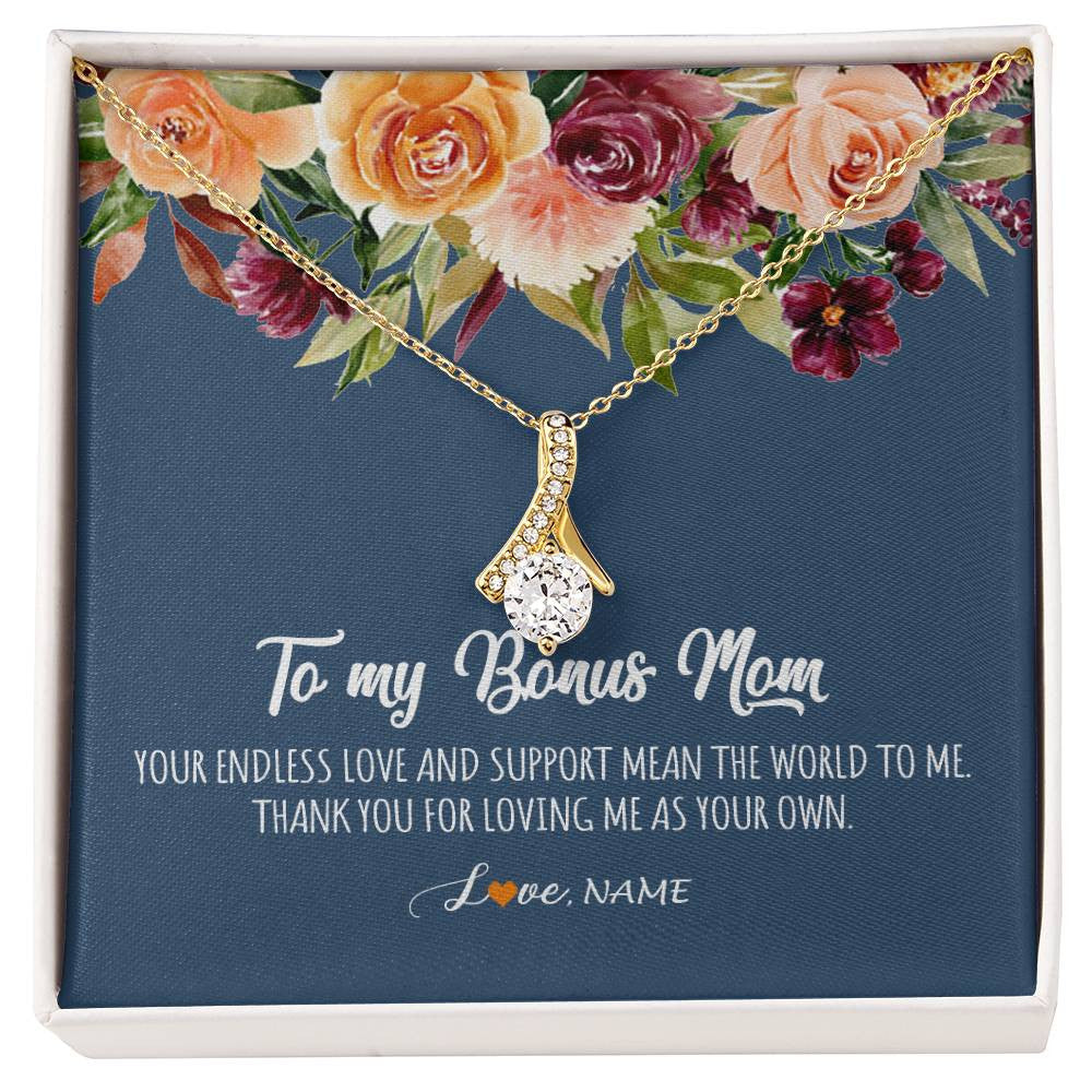 Alluring Beauty Necklace 18K Yellow Gold Finish | Personalized To My Bonus Mom Necklace Your Endless Love and Support Stepmother Stepmom Jewelry Birthday Mothers Day Christmas Customized Gift Box Message Card | teecentury