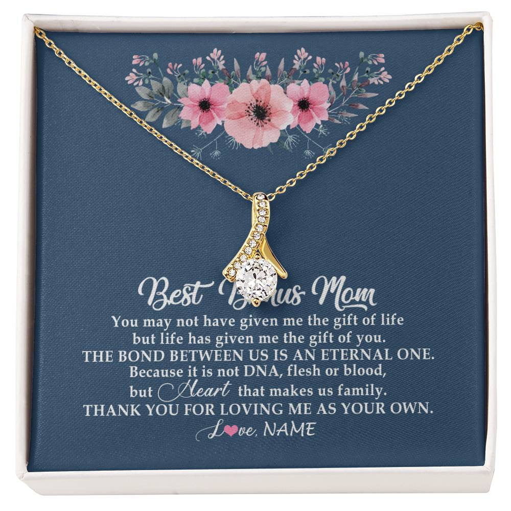 Alluring Beauty Necklace 18K Yellow Gold Finish | Personalized To My Bonus Mom Necklace from Daughter Thank You For Loving Me Bonus Mom Jewelry Birthday Mothers Day Christmas Customized Message Card | teecentury