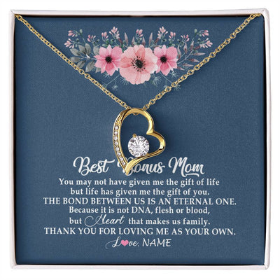 Forever Love Necklace 18K Yellow Gold Finish | Personalized To My Bonus Mom Necklace from Daughter Thank You For Loving Me Bonus Mom Jewelry Birthday Mothers Day Christmas Customized Message Card | teecentury