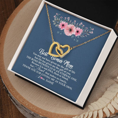 Interlocking Hearts Necklace 18K Yellow Gold Finish | Personalized To My Bonus Mom Necklace from Daughter Thank You For Loving Me Bonus Mom Jewelry Birthday Mothers Day Christmas Customized Message Card | teecentury