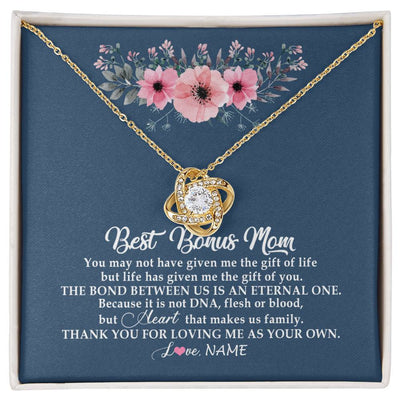 Love Knot Necklace 18K Yellow Gold Finish | Personalized To My Bonus Mom Necklace from Daughter Thank You For Loving Me Bonus Mom Jewelry Birthday Mothers Day Christmas Customized Message Card | teecentury