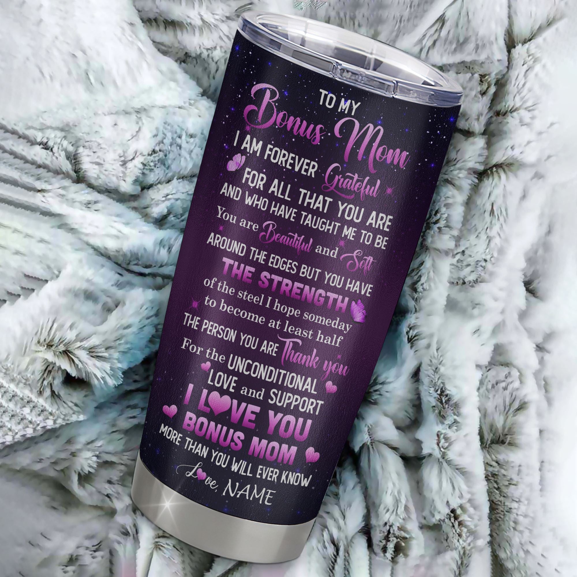Personalized To My Bonus Mom Tumbler From Daughter Stainless Steel Cup Thank You For Love Butterfly Stepmom Gift Birthday Mothers Day Christmas Travel Mug | teecentury