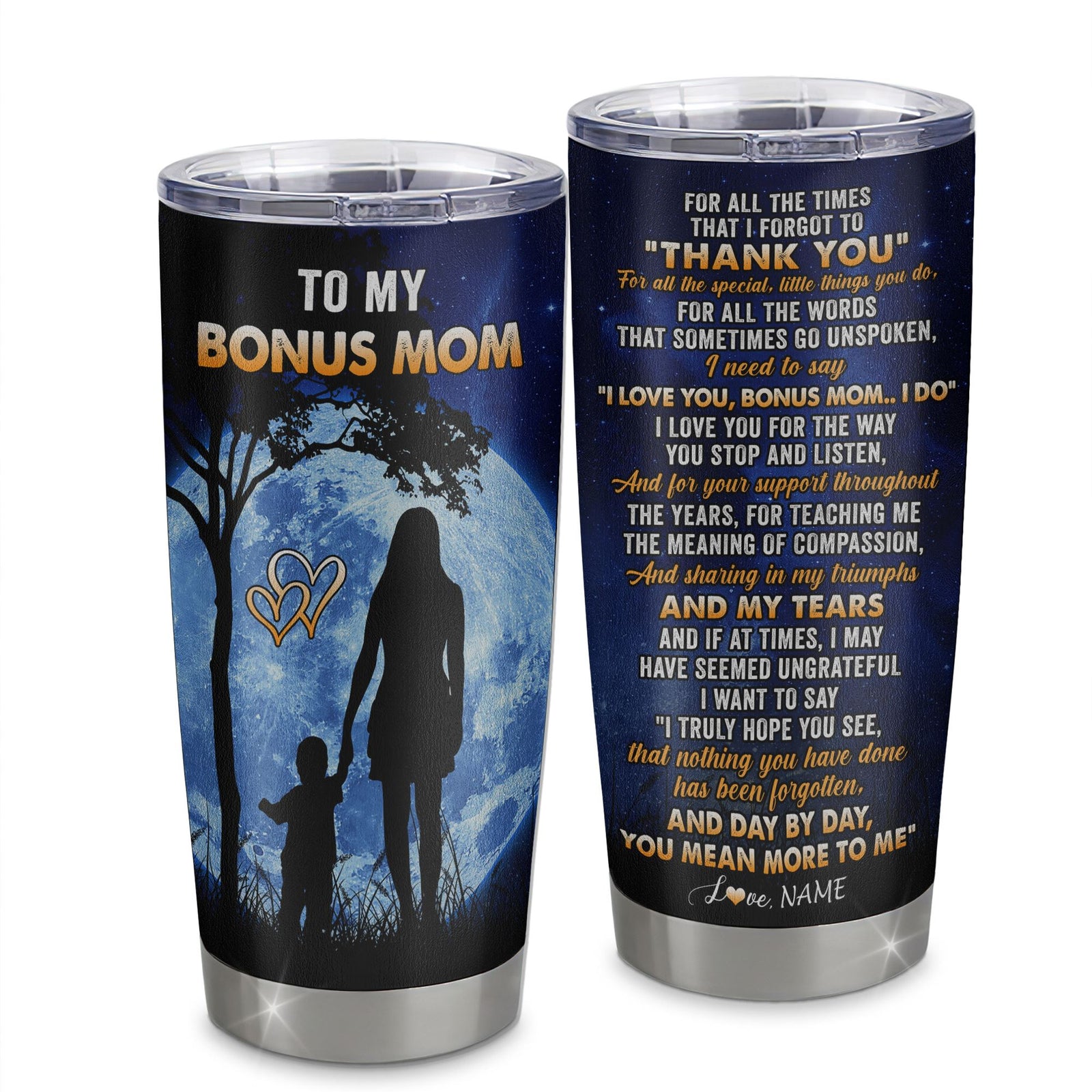 Personalized To My Bonus Mom Tumbler From Step Daughter Son Stainless Steel Cup Thank You Grateful Love Stepmom Birthday Gifts Mothers Day Christmas Custom Travel Mug | teecentury