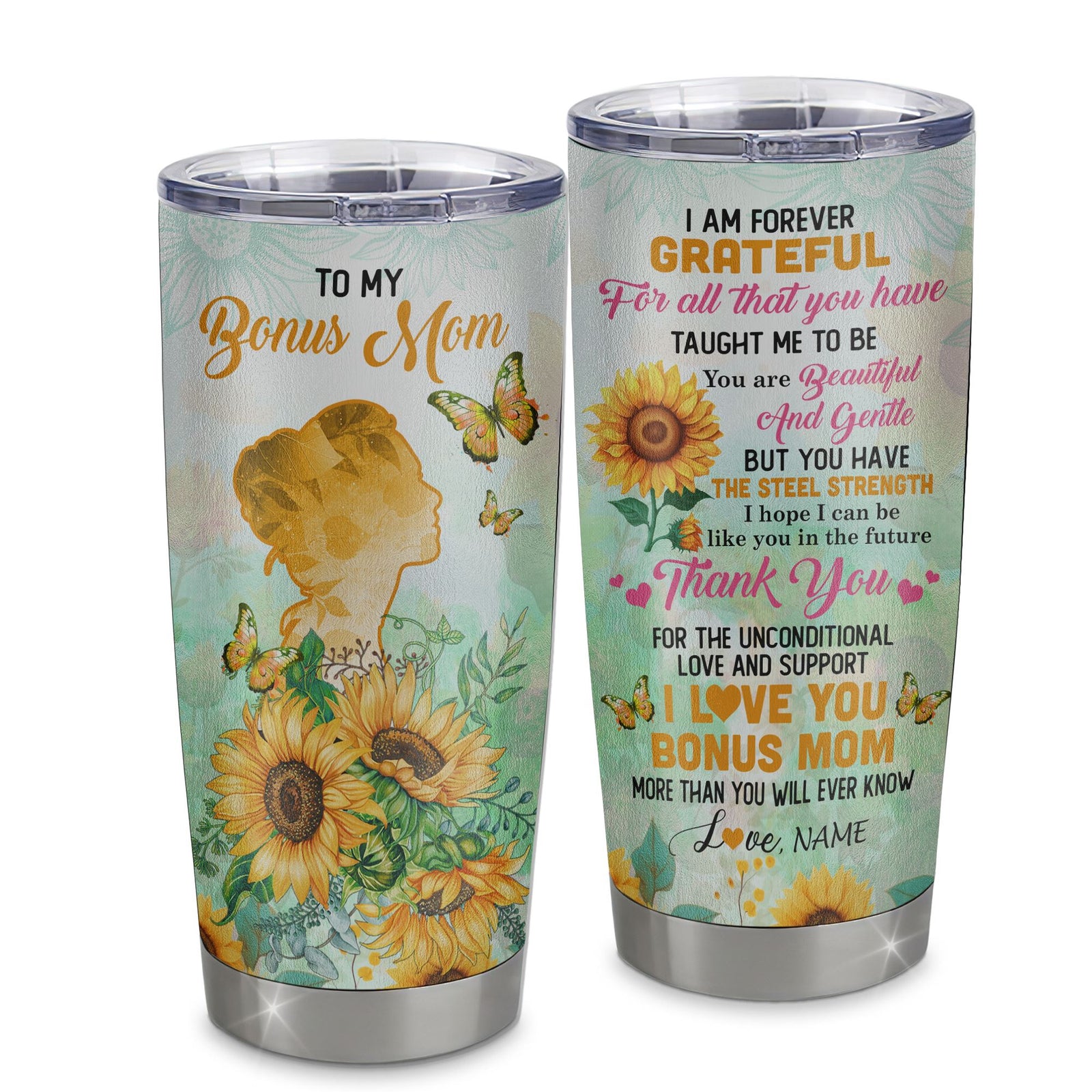 Personalized To My Bonus Mom Tumbler From Step Daughter Stainless Steel Sunflower Forever Grateful Stepmom Gift Birthday Mothers Day Christmas Travel Mug | teecentury