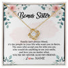 Love Knot Necklace 18K Yellow Gold Finish | Personalized To My Bonus Sister Necklace You're My Sister Also My Friend Sister Pendant Jewelry Wedding Birthday Christmas Customized Gift Box Message Card | teecentury