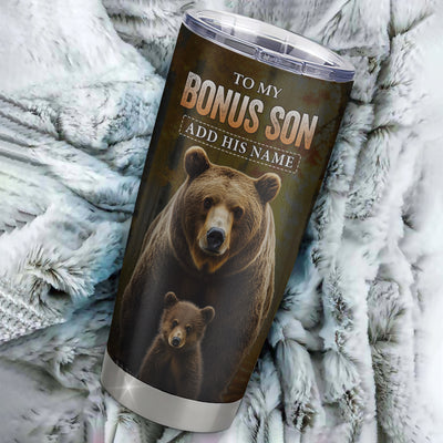Personalized To My Bonus Son Bear Tumbler From Stepmother Stepfather Every Day Laugh Love Live Stepson Birthday Gifts Christmas Custom Stainless Steel Travel Mug | teecentury
