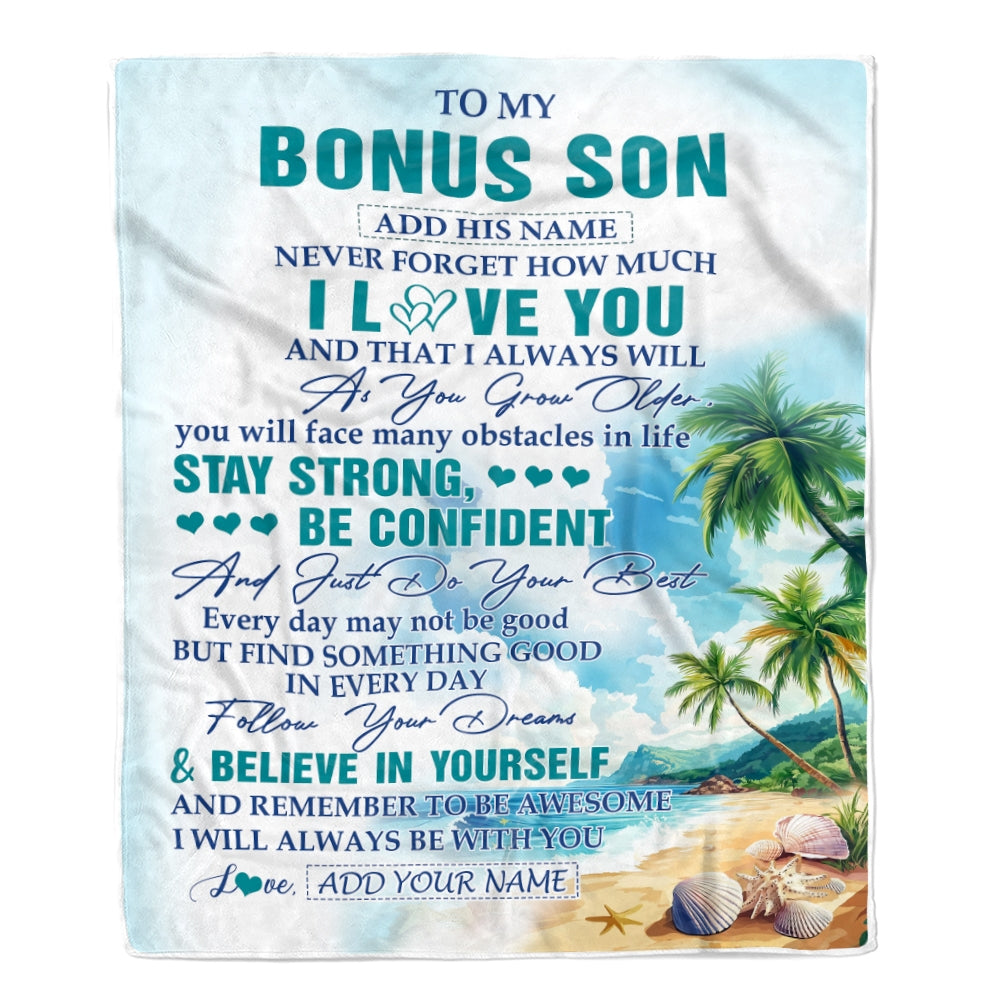 Personalized To My Bonus Son Blanket Beach I Love You Forever From Stepmom Stepdad Stepson Birthday Gifts Christmas Graduation Customized Fleece Blanket | teecentury