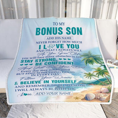 Personalized To My Bonus Son Blanket Beach I Love You Forever From Stepmom Stepdad Stepson Birthday Gifts Christmas Graduation Customized Fleece Blanket | teecentury