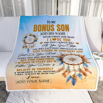 Personalized To My Bonus Son Blanket Dream Catcher I Love You Forever From Stepmom Stepdad Stepson Birthday Gifts Christmas Graduation Custom Fleece Blanket | teecentury