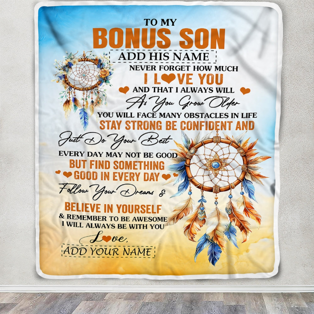 Personalized To My Bonus Son Blanket Dream Catcher I Love You Forever From Stepmom Stepdad Stepson Birthday Gifts Christmas Graduation Custom Fleece Blanket | teecentury