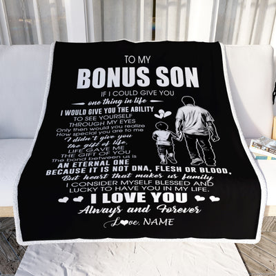 Personalized To My Bonus Son Blanket From Bonus Dad It Is Not DNA I Love You Stepson Birthday Meaningful Christmas Customized Gift Fleece Throw Blanket | teecentury