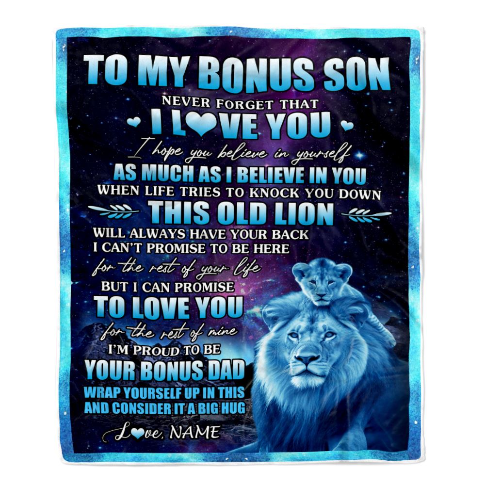 Personalized To My Bonus Son Blanket From Bonus Dad Never Forget That I Love You Stepson Birthday Gifts Graduation Christmas Bed Fleece Throw Blanket | teecentury