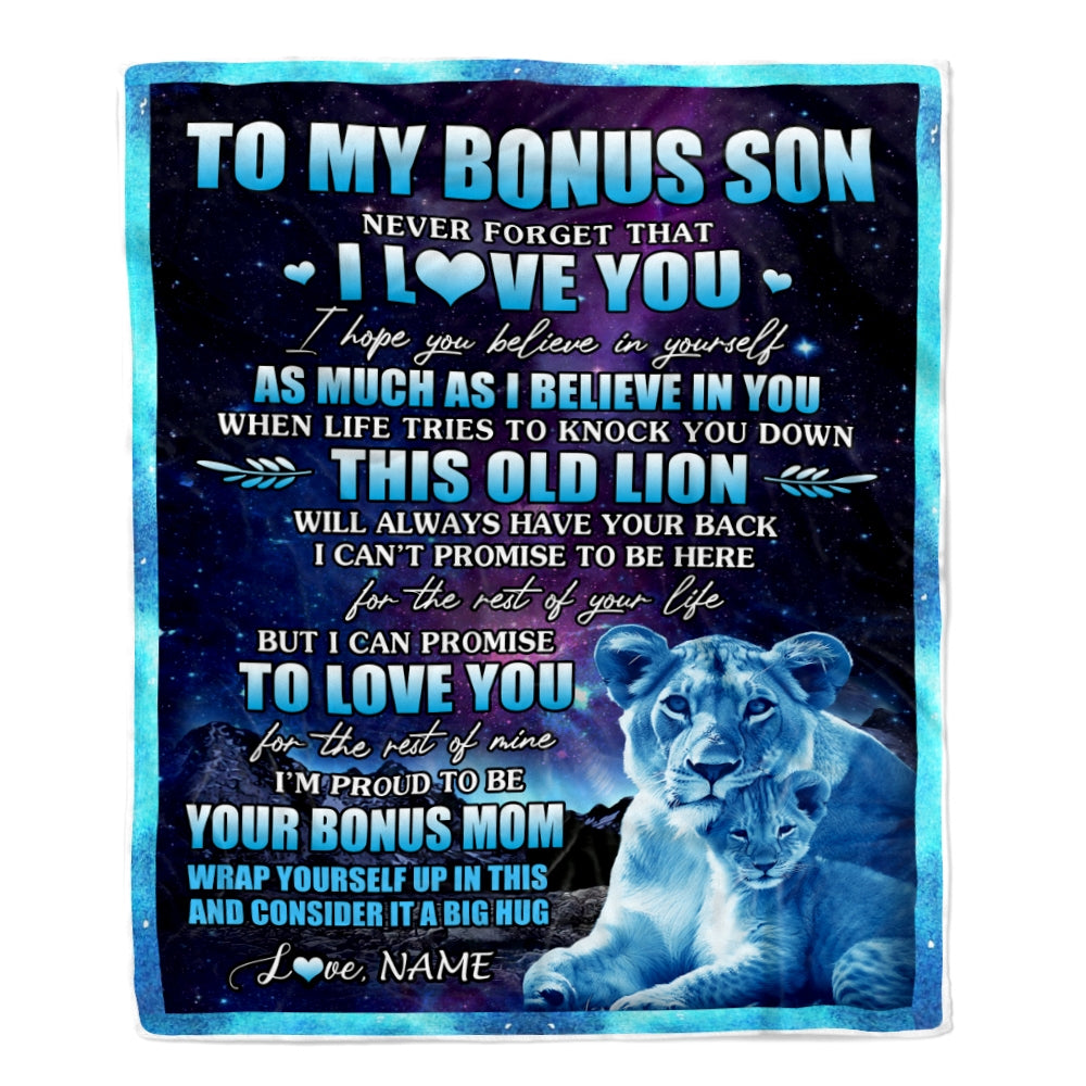 Personalized To My Bonus Son Blanket From Bonus Dad Never Forget That I Love You Stepson Birthday Gifts Graduation Christmas Bed Fleece Throw Blanket | teecentury