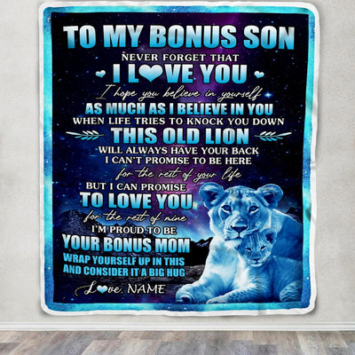 Personalized To My Bonus Son Blanket From Bonus Dad Never Forget That I Love You Stepson Birthday Gifts Graduation Christmas Bed Fleece Throw Blanket | teecentury