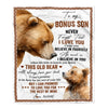 Personalized To My Bonus Son Blanket From Step Dad Mother Never Forget That I Love You Bear Stepson Birthday Graduation Christmas Customized Fleece Blanket | teecentury