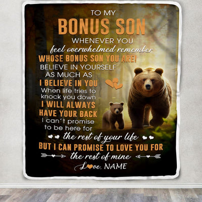 Personalized To My Bonus Son Blanket From Step Mom Dad Whenever You Feel Bear Stepson Birthday Gifts Graduation Christmas Fleece Throw Blanket | teecentury
