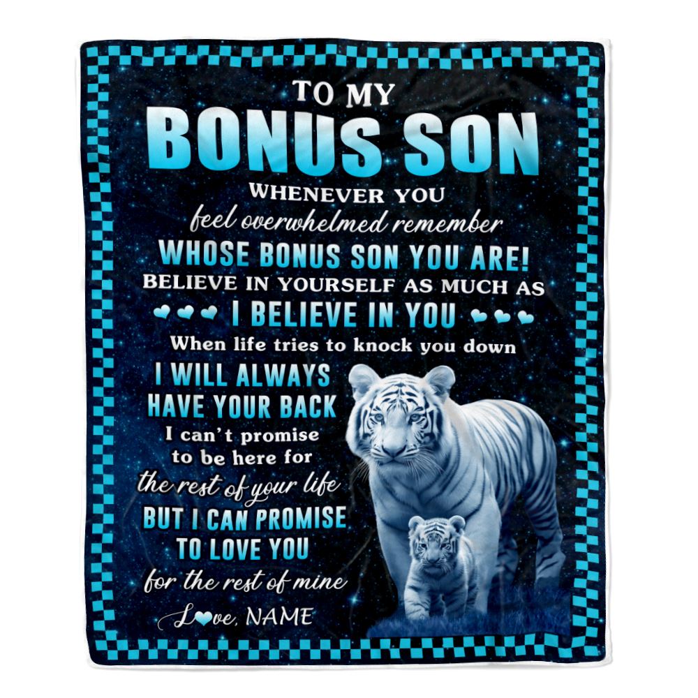 Personalized To My Bonus Son Blanket From Step Mom Dad Whenever You Feel White Tiger Stepson Birthday Gifts Graduation Christmas Fleece Blanket | teecentury