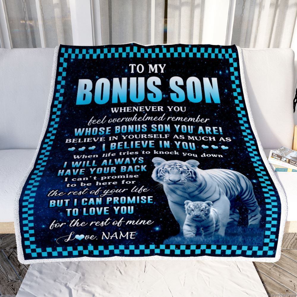 Personalized To My Bonus Son Blanket From Step Mom Dad Whenever You Feel White Tiger Stepson Birthday Gifts Graduation Christmas Fleece Blanket | teecentury