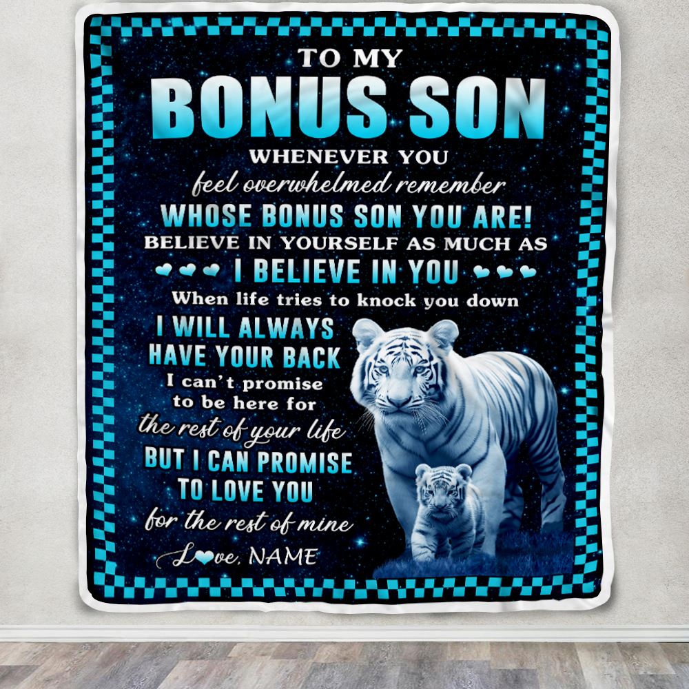Personalized To My Bonus Son Blanket From Step Mom Dad Whenever You Feel White Tiger Stepson Birthday Gifts Graduation Christmas Fleece Blanket | teecentury