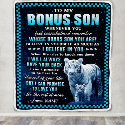 Personalized To My Bonus Son Blanket From Step Mom Dad Whenever You Feel White Tiger Stepson Birthday Gifts Graduation Christmas Fleece Blanket | teecentury