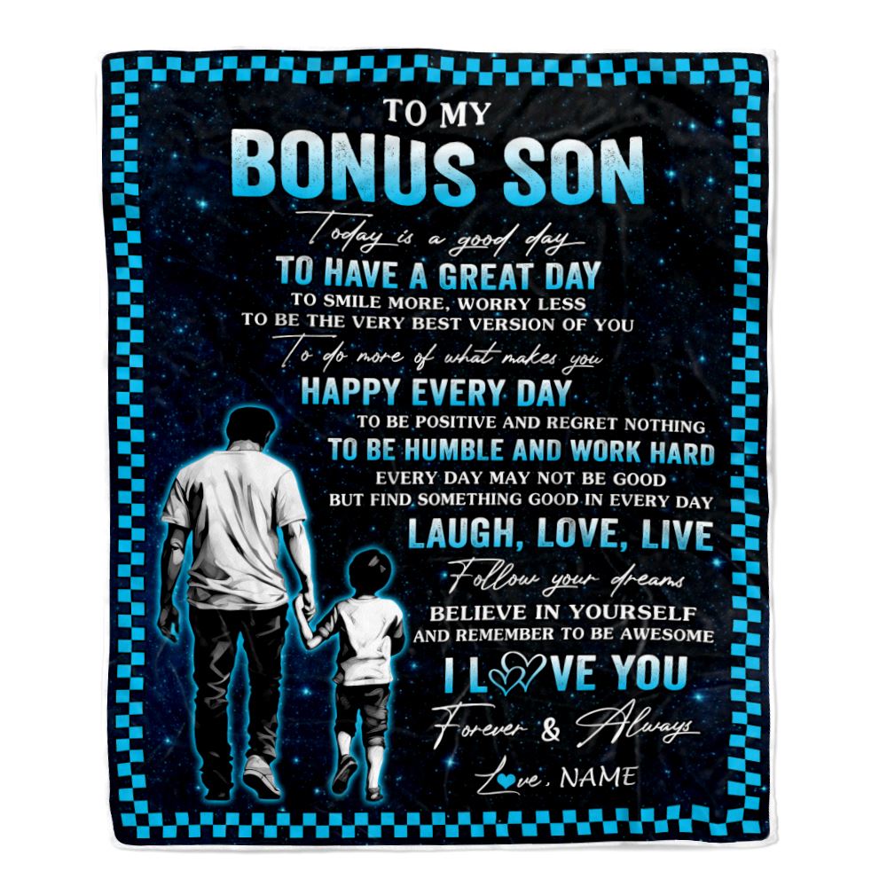 Personalized To My Bonus Son Blanket From Stepdad Every Day Laugh Love Live Stepdad Stepson Birthday Gifts Graduation Christmas Customized Fleece Blanket | teecentury