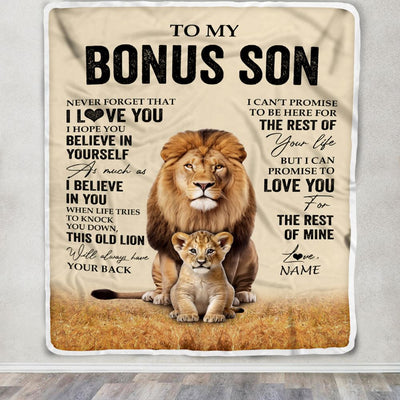 Personalized To My Bonus Son Blanket From Stepdad Lion Never Forget That I Love You Stepson Birthday Gifts Graduation Christmas Customized Fleece Throw Blanket | teecentury