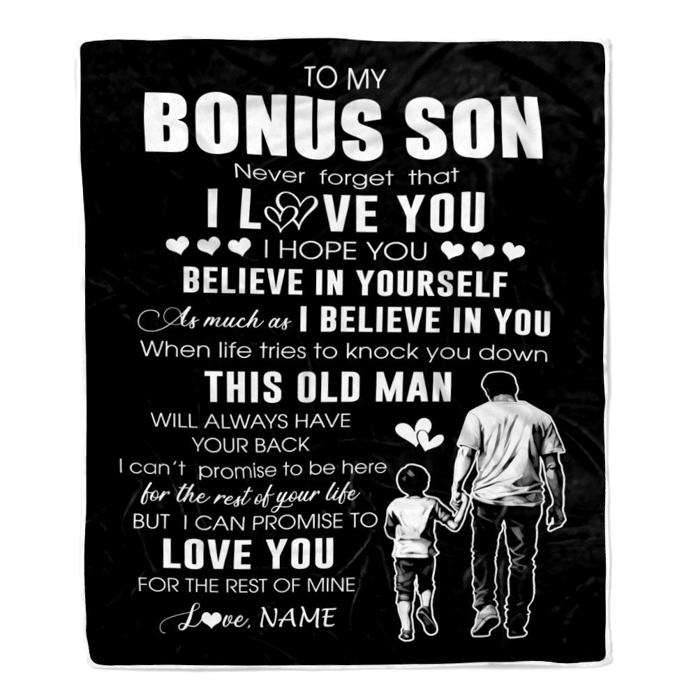 Personalized To My Bonus Son Blanket From Stepdad This Old Man Love You Stepson Birthday Gifts Graduation Christmas Customized Bed Fleece Throw Blanket | teecentury