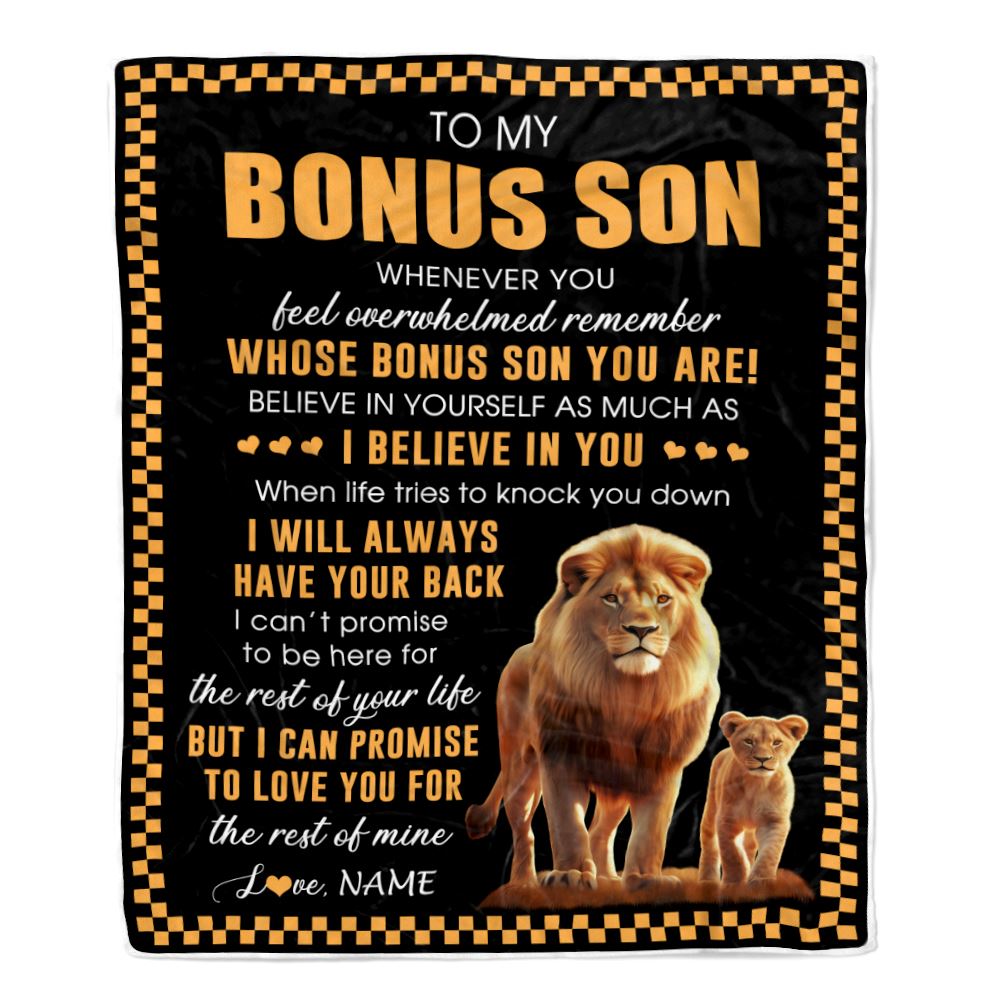 Personalized To My Bonus Son Blanket From Stepdad Whenever You Feel Lion Stepson Birthday Gifts Graduation Christmas Fleece Throw Blanket | teecentury