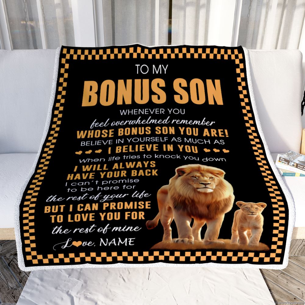 Personalized To My Bonus Son Blanket From Stepdad Whenever You Feel Lion Stepson Birthday Gifts Graduation Christmas Fleece Throw Blanket | teecentury
