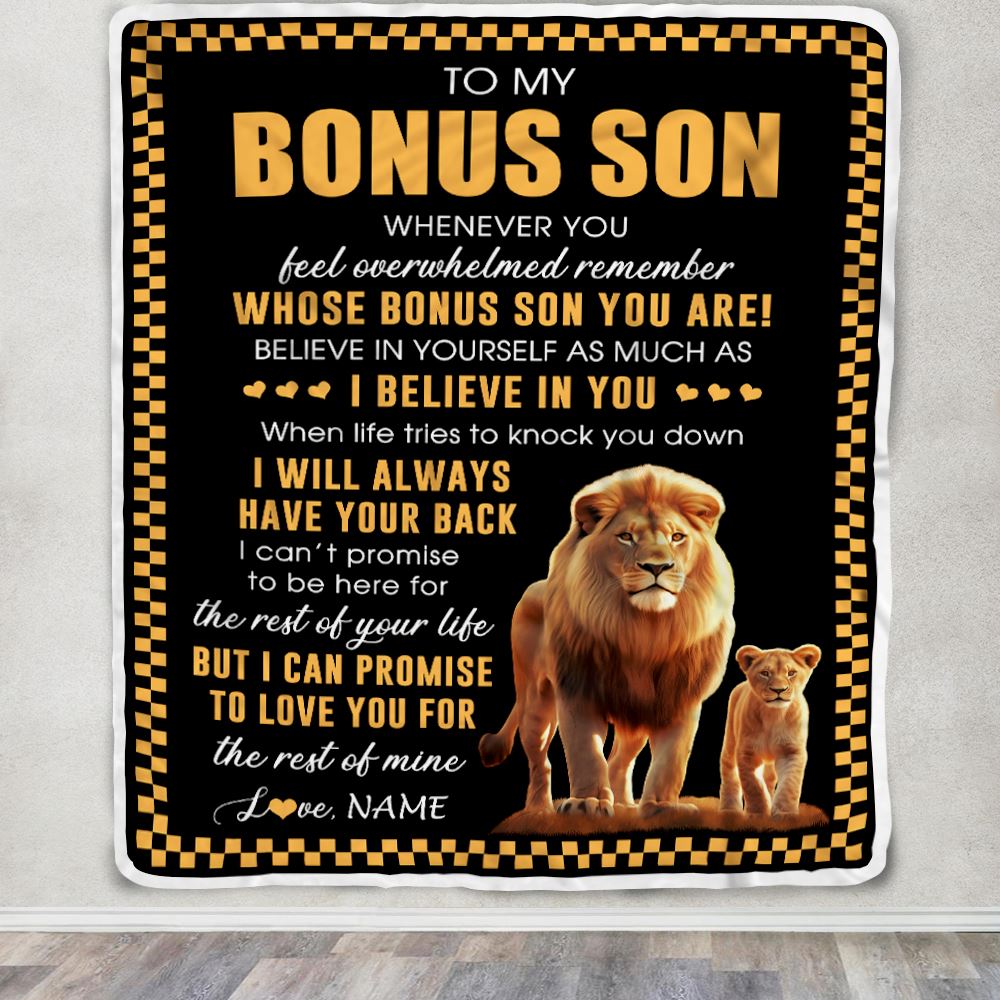 Personalized To My Bonus Son Blanket From Stepdad Whenever You Feel Lion Stepson Birthday Gifts Graduation Christmas Fleece Throw Blanket | teecentury