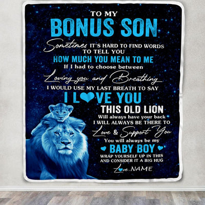 Personalized To My Bonus Son Blanket From Stepfather I Love You This Old Lion Stepson Birthday Graduation Christmas Customized Fleece Throw Blanket | teecentury