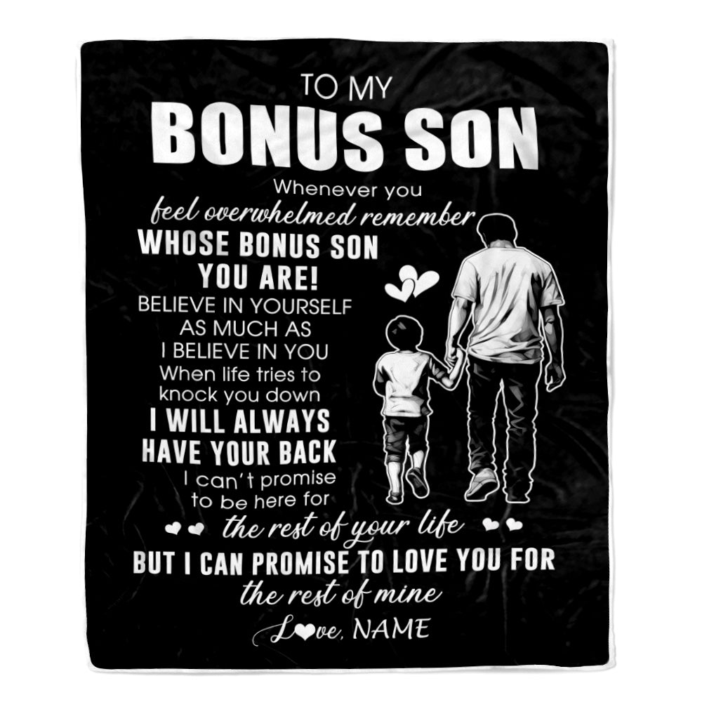Personalized To My Bonus Son Blanket From Stepfather Whenever You Feel Overwhelmed Stepson Birthday Graduation Christmas Customized Fleece Throw Blanket | teecentury