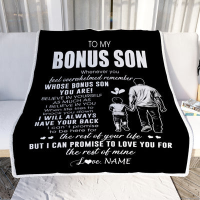Personalized To My Bonus Son Blanket From Stepfather Whenever You Feel Overwhelmed Stepson Birthday Graduation Christmas Customized Fleece Throw Blanket | teecentury
