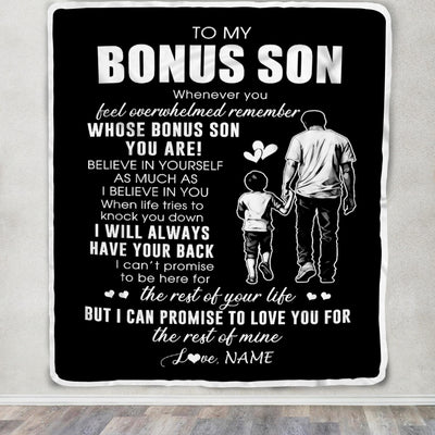 Personalized To My Bonus Son Blanket From Stepfather Whenever You Feel Overwhelmed Stepson Birthday Graduation Christmas Customized Fleece Throw Blanket | teecentury