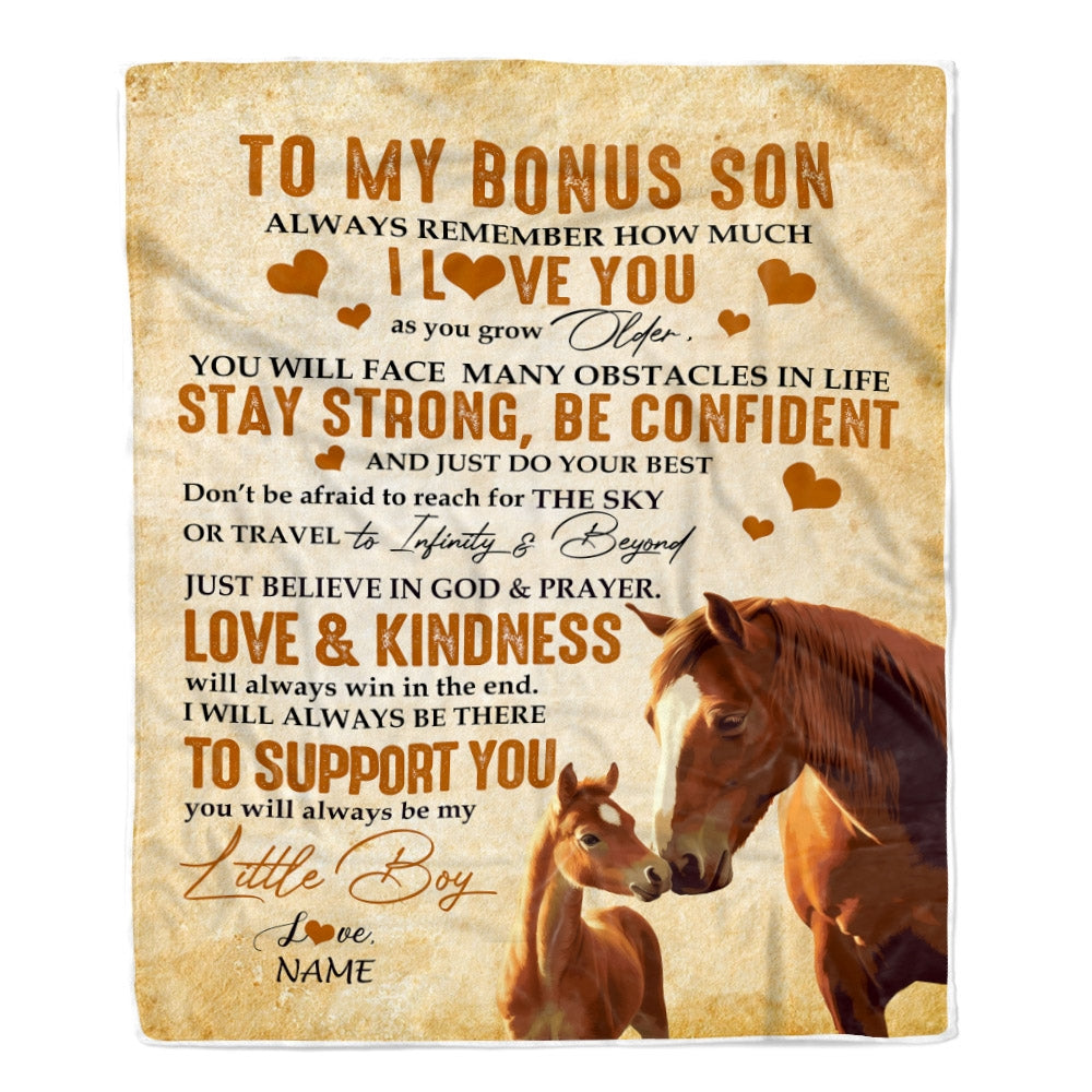 Personalized To My Bonus Son Blanket From Stepmom Always Remember I Love You Horse Stepson Birthday Graduation Christmas Customized Fleece Blanket | teecentury