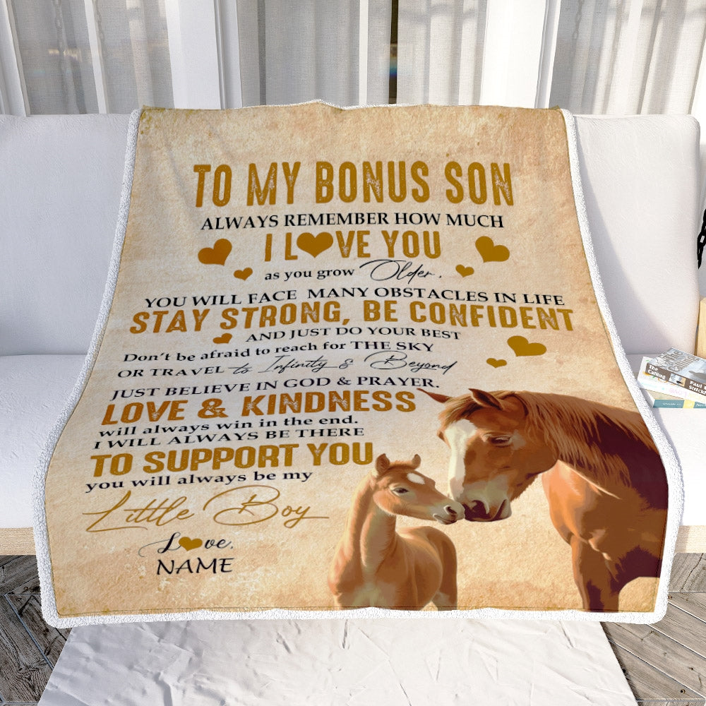 Personalized To My Bonus Son Blanket From Stepmom Always Remember I Love You Horse Stepson Birthday Graduation Christmas Customized Fleece Blanket | teecentury