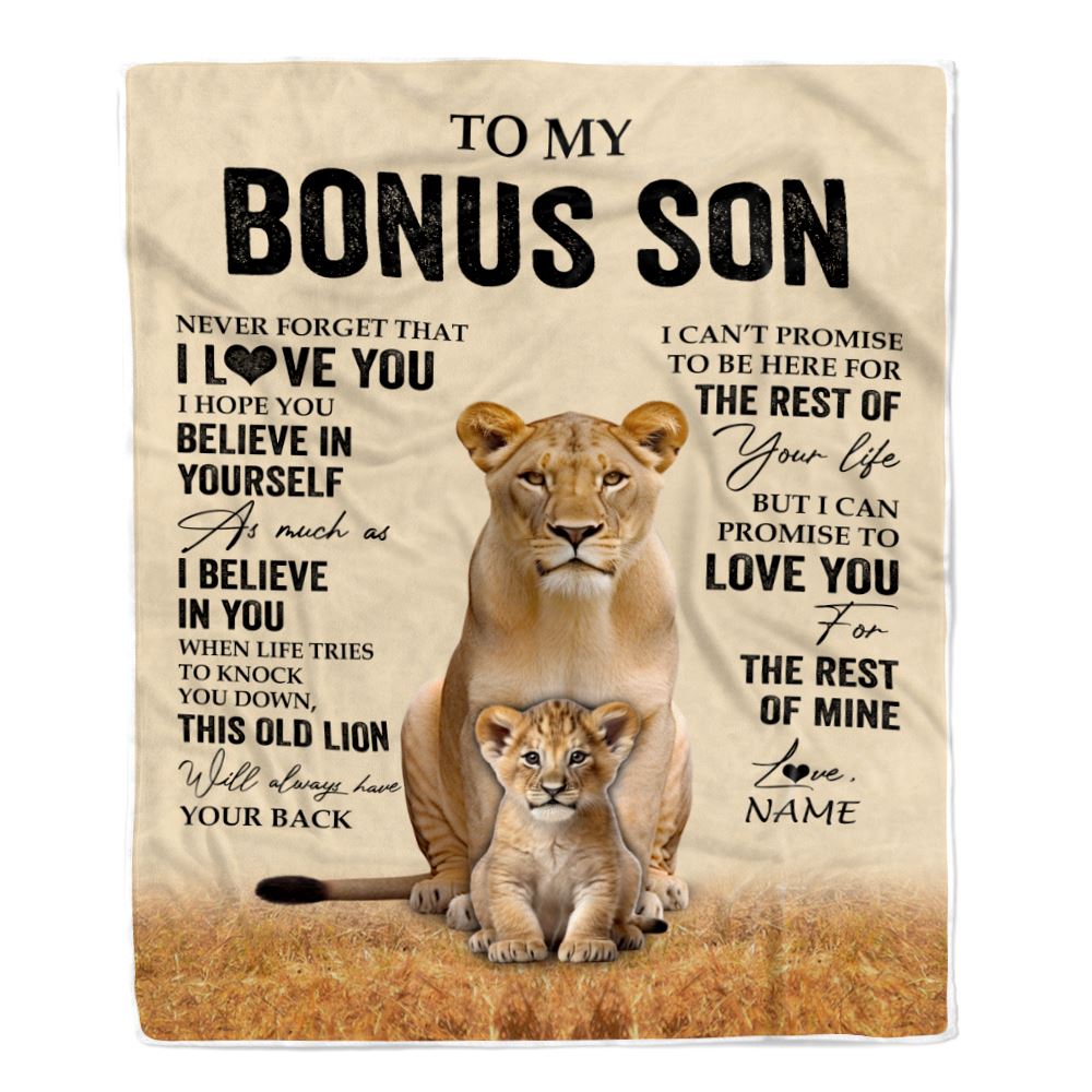 Personalized To My Bonus Son Blanket From Stepmom Lion Never Forget That I Love You Stepson Birthday Gifts Graduation Christmas Customized Fleece Throw Blanket | teecentury