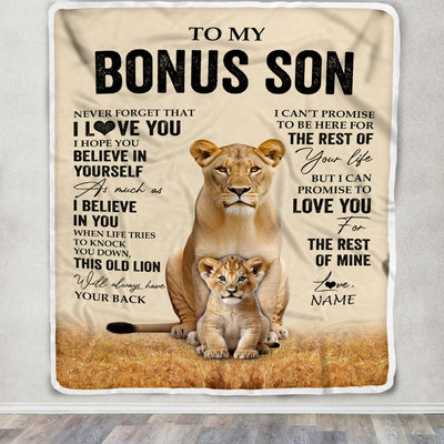 Personalized To My Bonus Son Blanket From Stepmom Lion Never Forget That I Love You Stepson Birthday Gifts Graduation Christmas Customized Fleece Throw Blanket | teecentury
