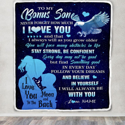 Personalized To My Bonus Son Blanket From Stepmom Never Forget I Love You Eagle Stepson Gift Birthday Graduation Christmas Customized Fleece Throw Blanket | teecentury
