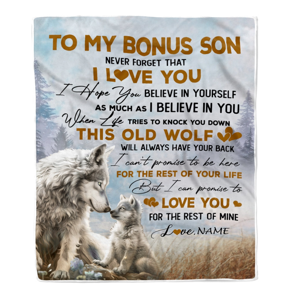 Personalized To My Bonus Son Blanket From Stepmom Never Forget That I Love You Wolf Stepson Birthday Graduation Christmas Customized Bed Fleece Throw Blanket | teecentury