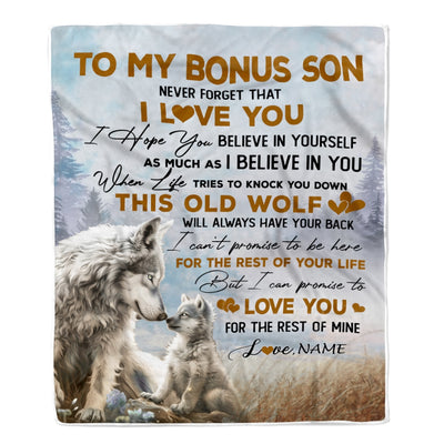 Personalized To My Bonus Son Blanket From Stepmom Never Forget That I Love You Wolf Stepson Birthday Graduation Christmas Customized Bed Fleece Throw Blanket | teecentury