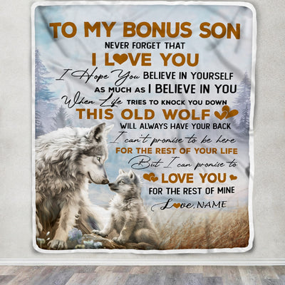 Personalized To My Bonus Son Blanket From Stepmom Never Forget That I Love You Wolf Stepson Birthday Graduation Christmas Customized Bed Fleece Throw Blanket | teecentury